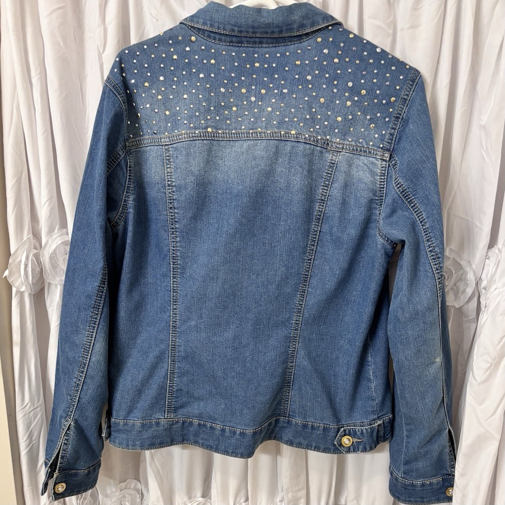 Christopher & Banks Denim Jacket With Bling Womens Size M vintage rhinestone - Picture 2 of 9